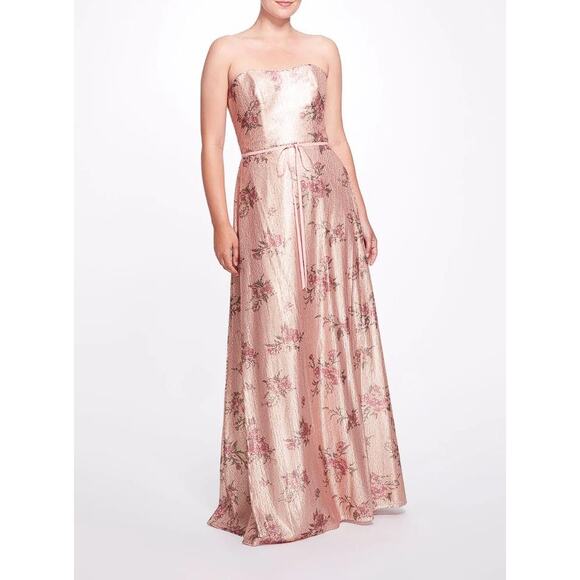 MARCHESA Women's Avola Metallic Blush Pink Strapless Floral Sequin Gown Size 0 - Picture 1 of 8